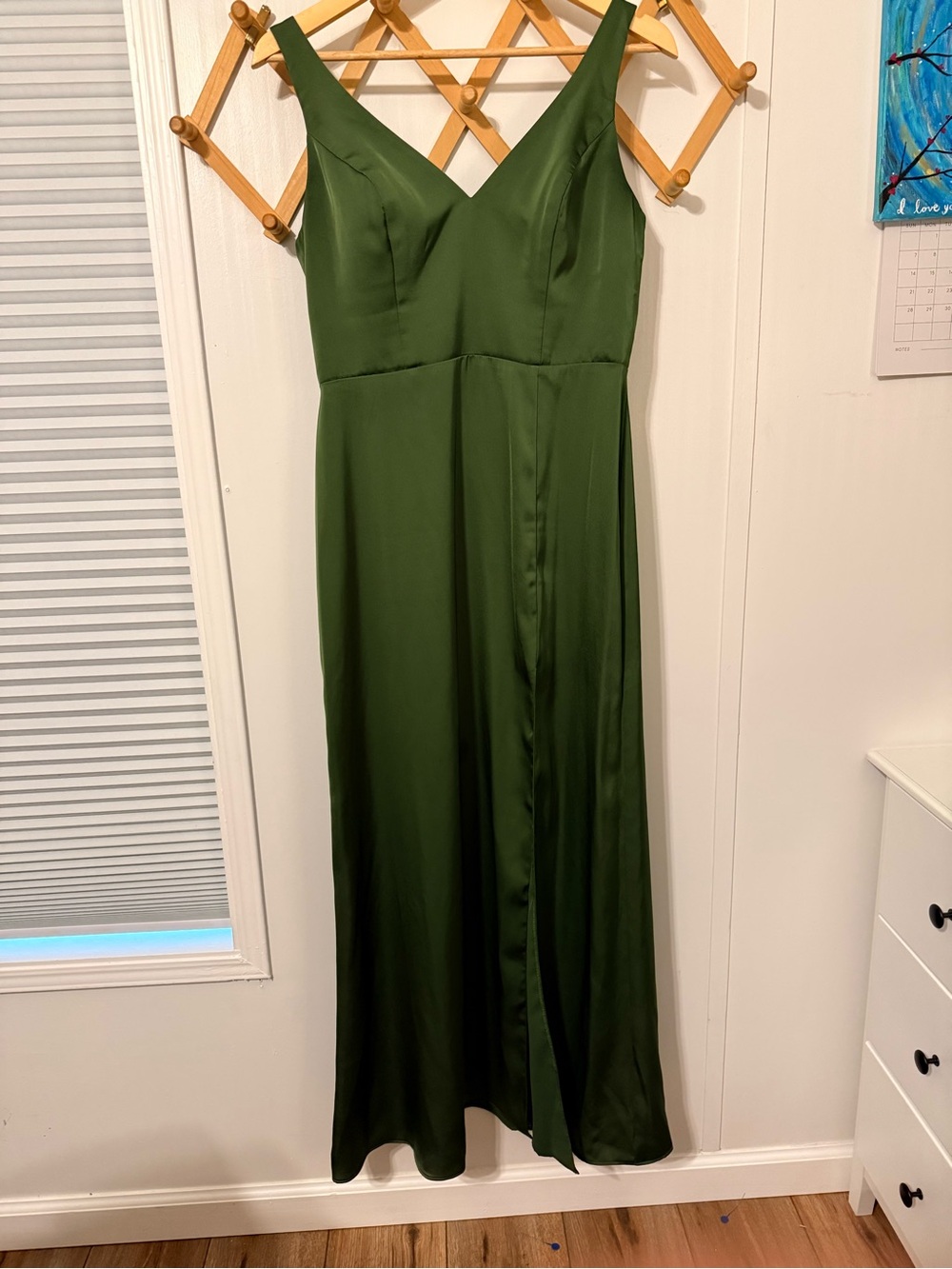 Azazie Olive Green Satin V-Neck Maxi Dress